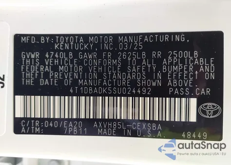 2025 Toyota Camry Se z USA, uszkodzony, nr VIN 4T1DBADK5SU024492